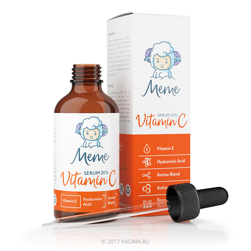 Упаковка косметической сыворотки с витамином С «MeMe»